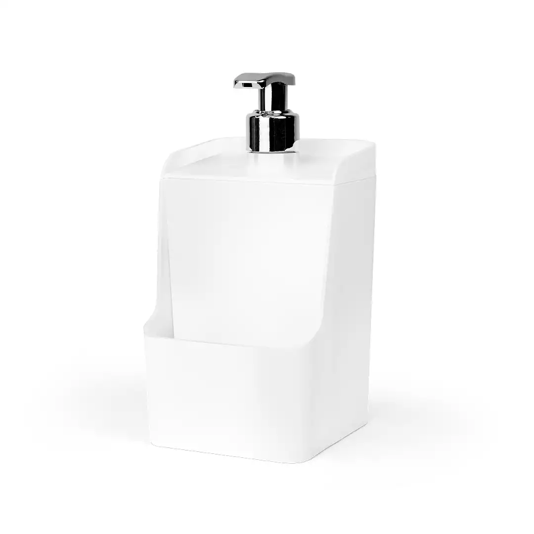 PORTA DETERGENTE BRANCO COM PORTA-ESPONJA – 18,5 CM