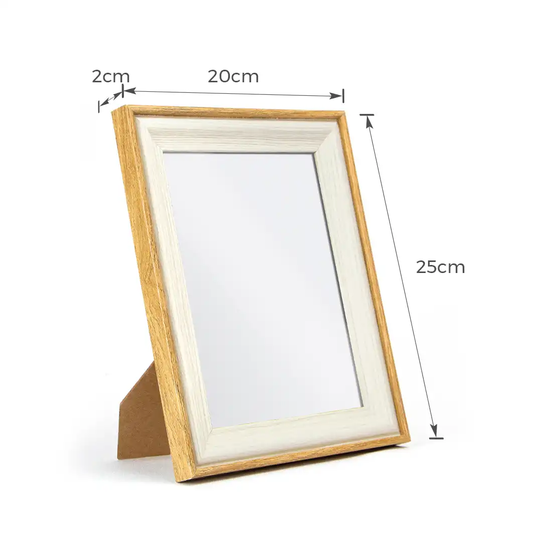 PORTA-RETRATO DECORATIVO 6X8CM EM MDF MADEIRA E BRANCO COM PROTEÇÃO EM PLÁSTICO