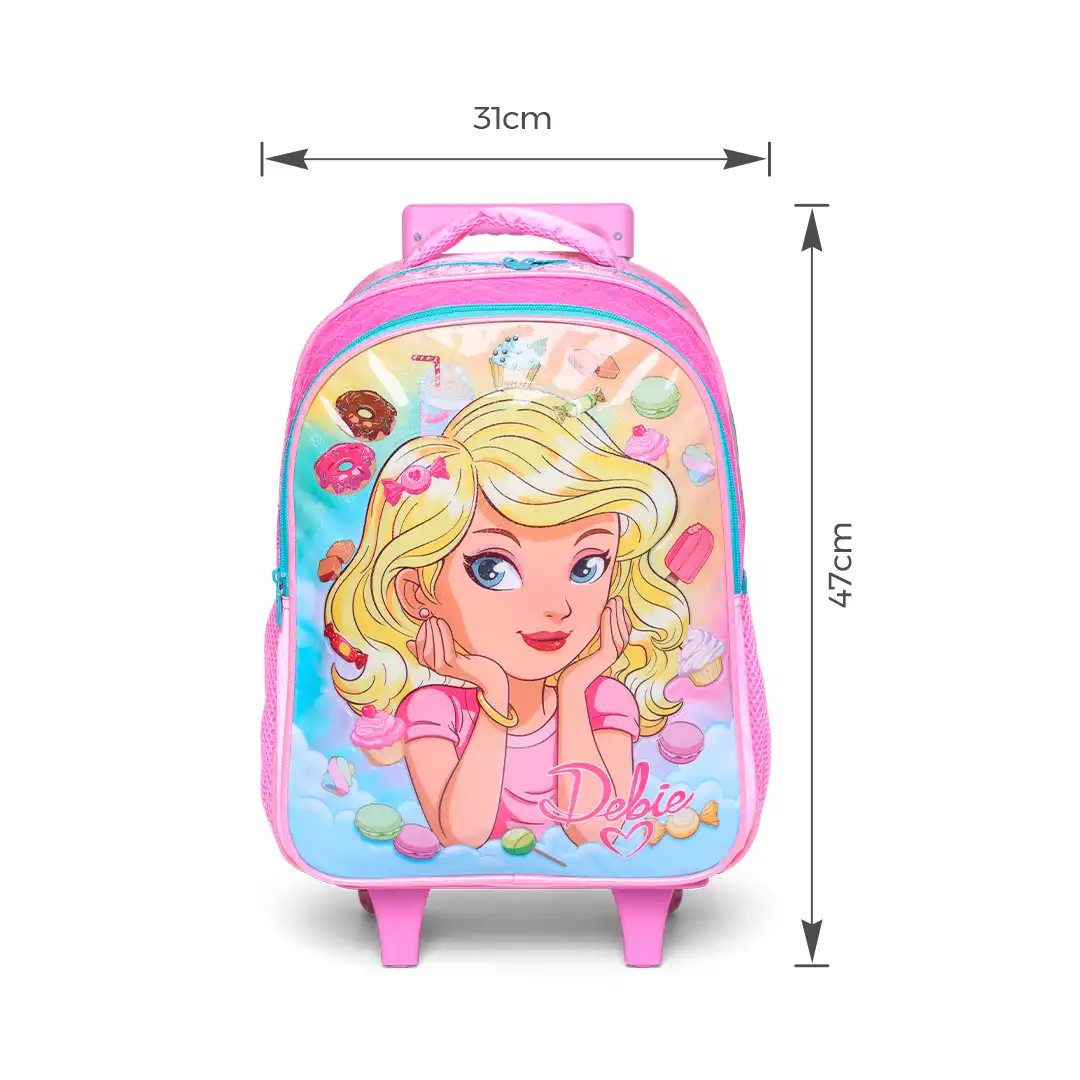 MOCHILA INFANTIL COM RODINHAS 47CM X 31CM ROSA CLARO