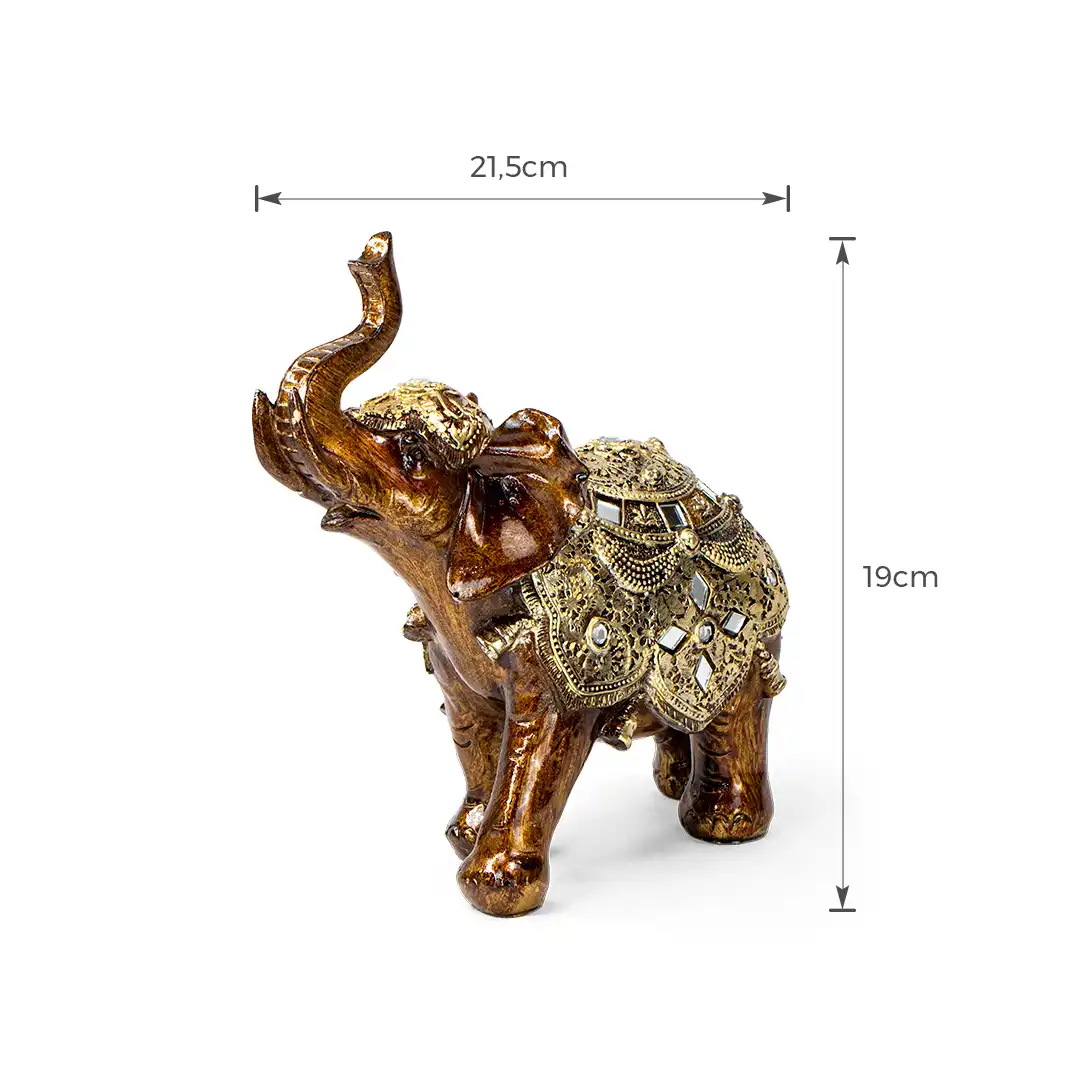 ELEFANTE INDIANO DECORATIVO DE RESINA COM DETALHES DOURADOS 19CM