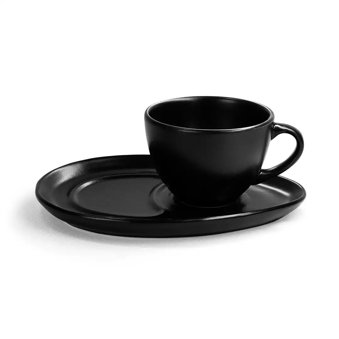 CONJUNTO COM 2 XÍCARAS DE CERÂMICA COM 2 PRATOS – PRETO FOSCO
