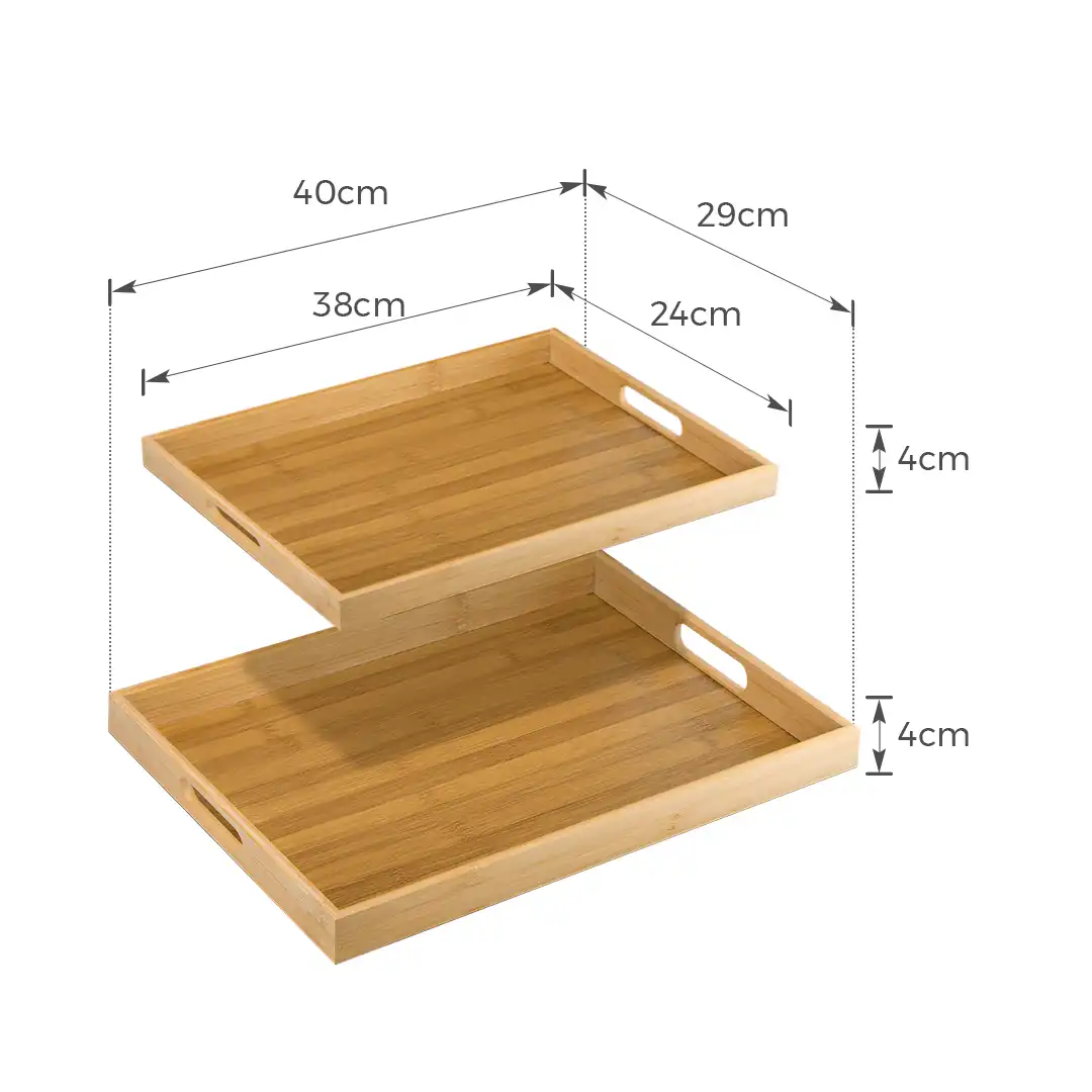 KIT BANDEJAS RETANGULARES DE BAMBU COM ALÇA – 2 PEÇAS 40CM E 38CM
