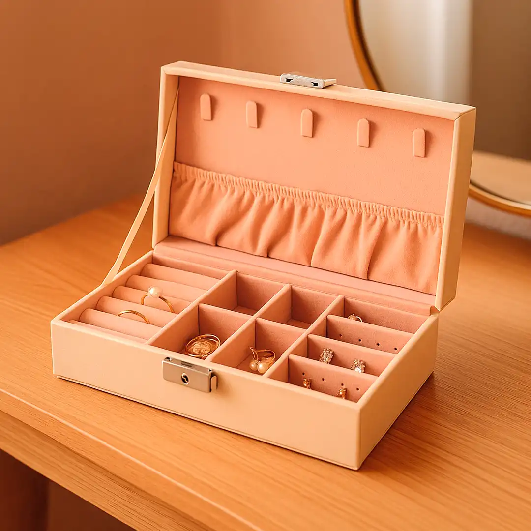 PORTA JOIAS ORGANIZADOR EM COURO ACETINADO – ELEGANTE E COMPACTO