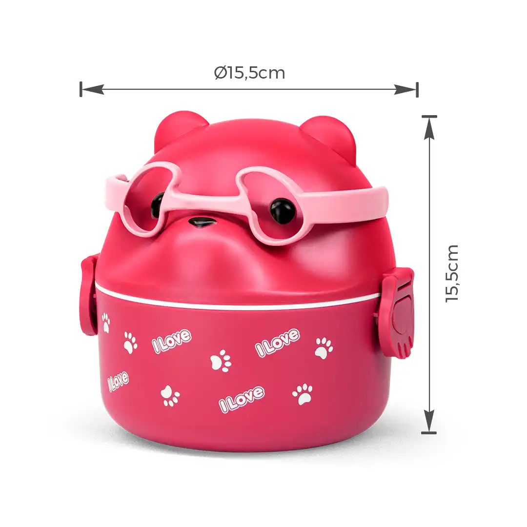 MARMITA INFANTIL COM TAMPA DE URSO E COLHER - 15,5CM