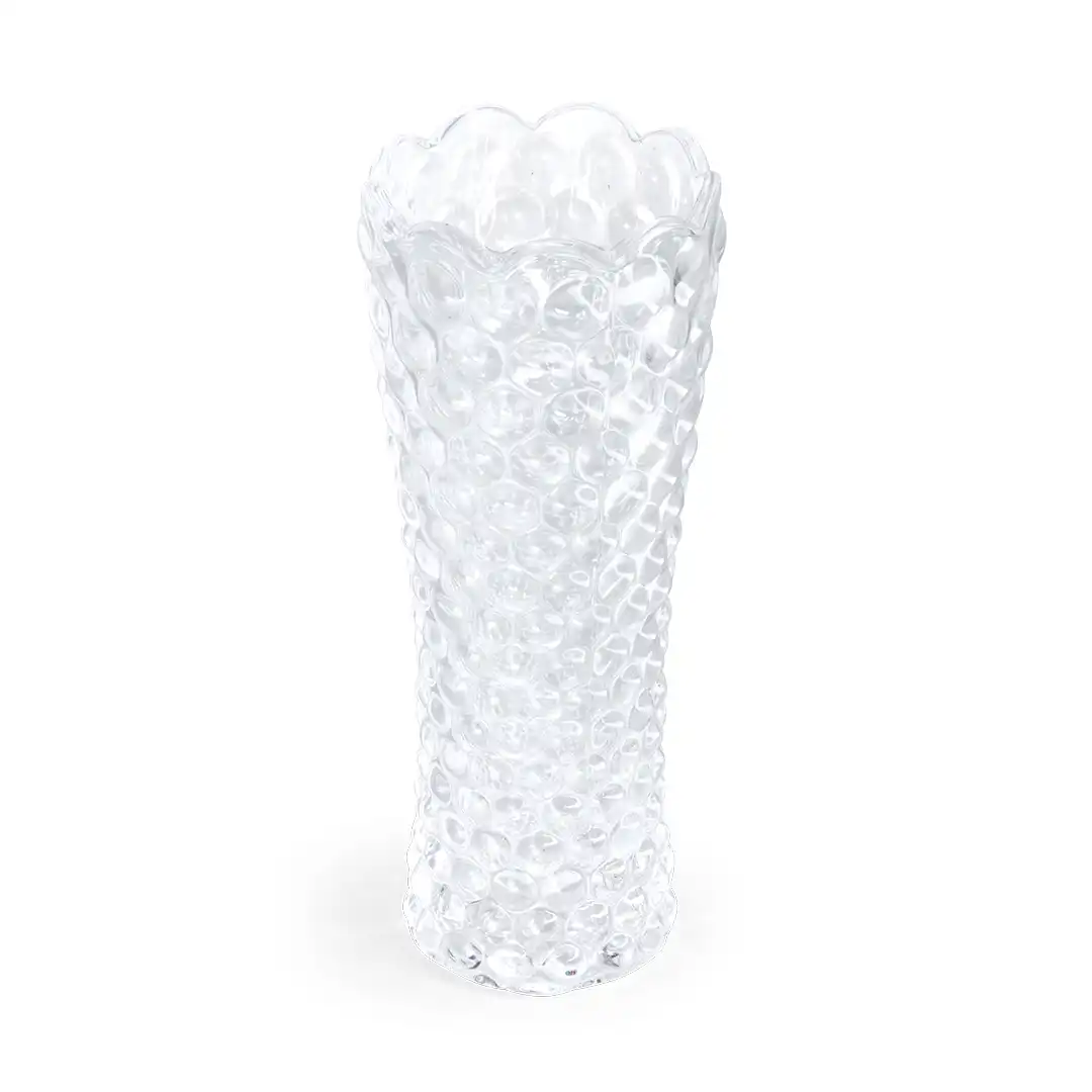 VASO DECORATIVO DE VIDRO TRANSPARENTE COM TEXTURA EM BOLHAS – 18 CM