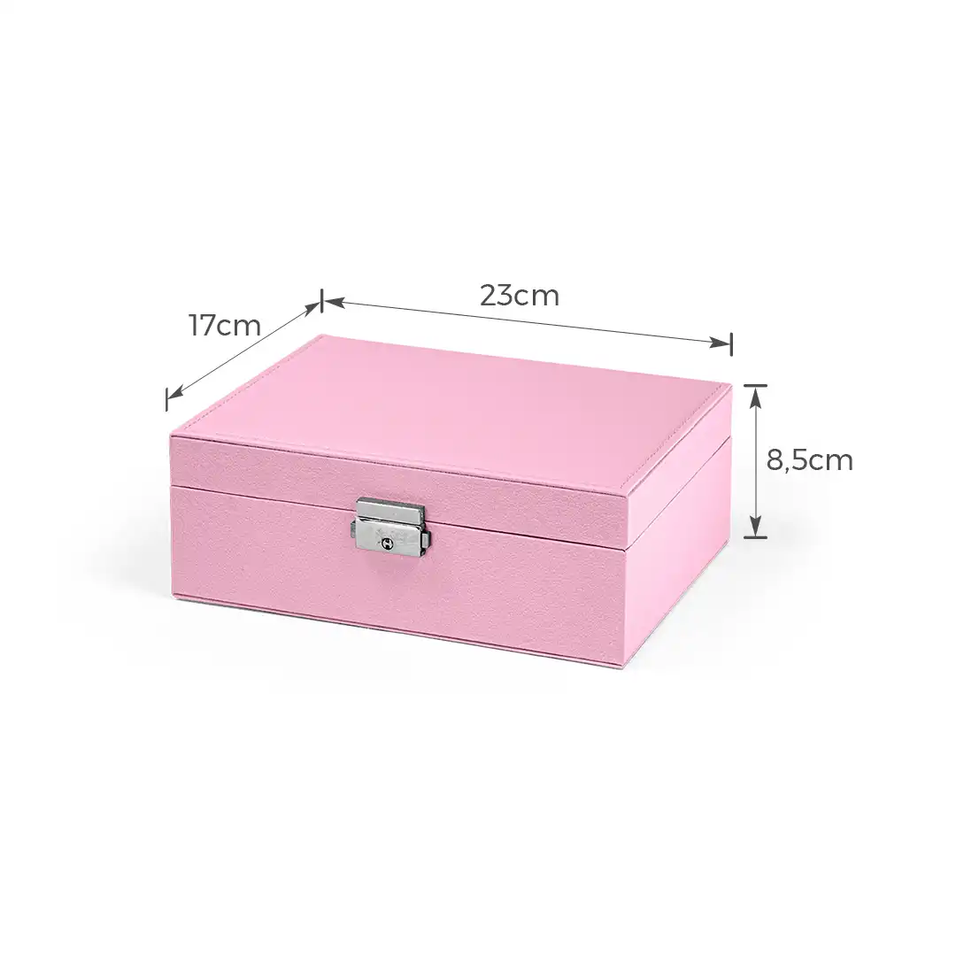 PORTA JOIAS FORMATO DE MALETA 2 ANDARES ROSA FECHO METÁLICO – 23X17X8,5CM