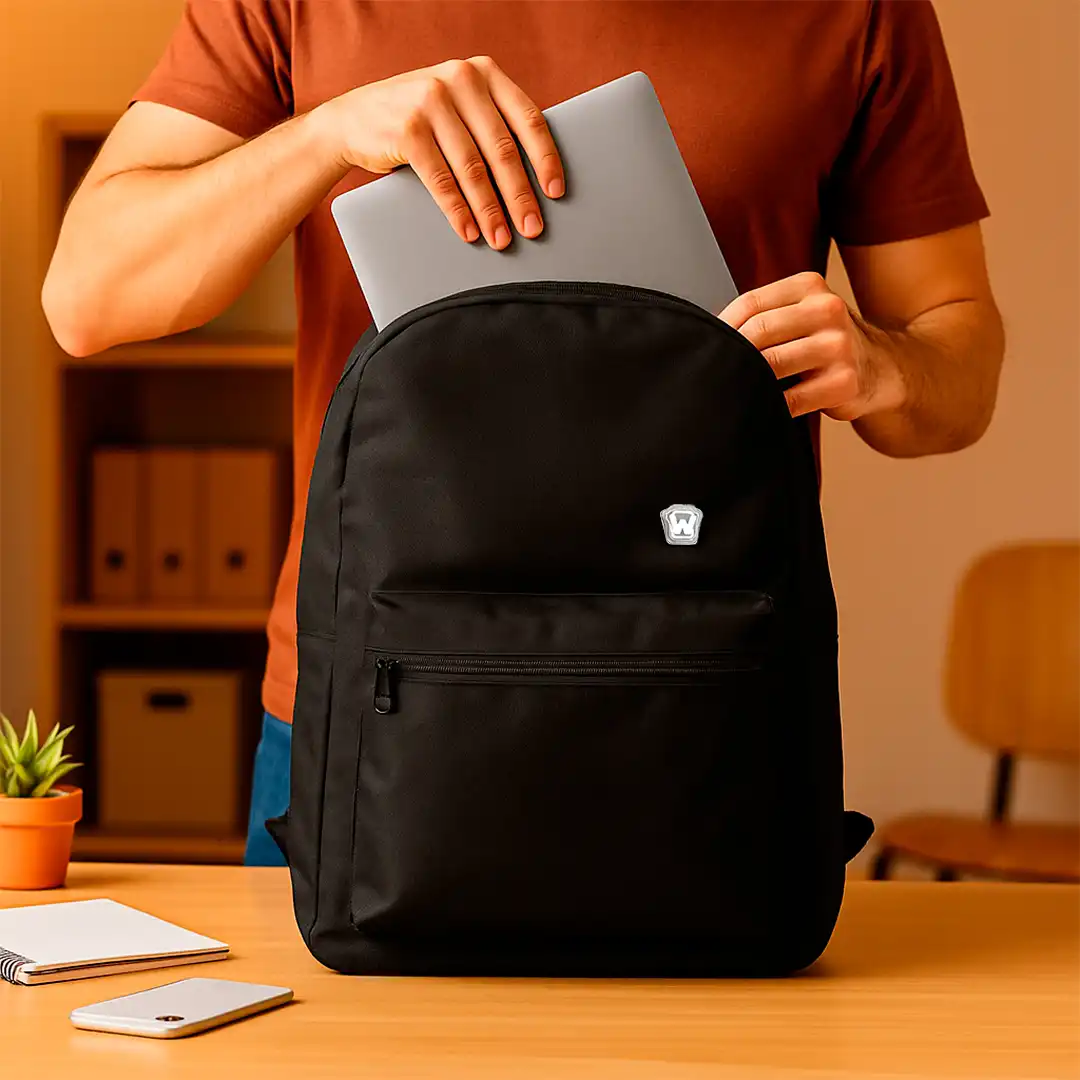 MOCHILA ESCOLAR EM POLIÉSTER 2 BOLSOS 39X29CM PRETO