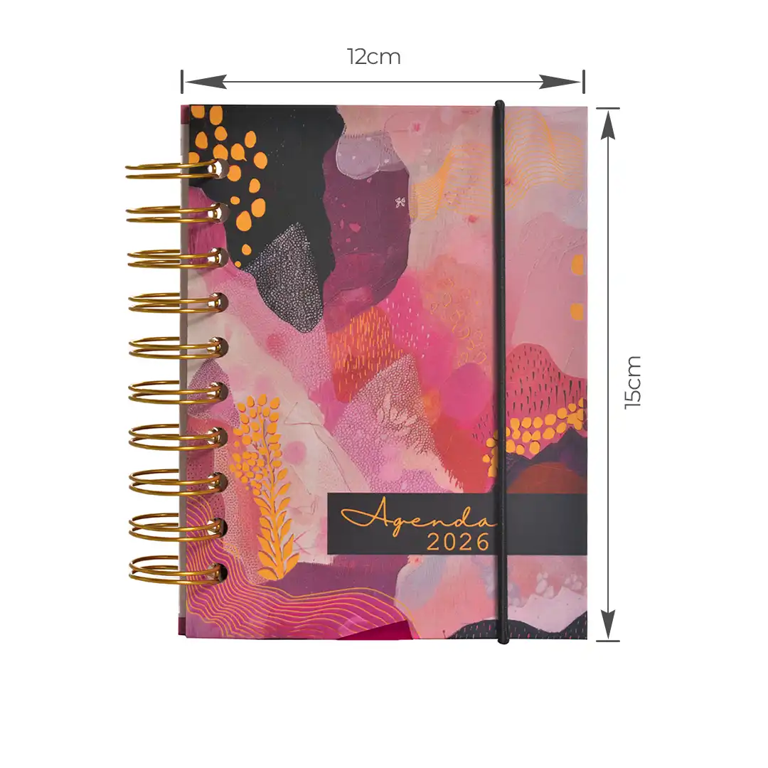 AGENDA ESPIRAL 2026 COM CAPA DURA E ELÁSTICO 11X15CM – SORTIDAS