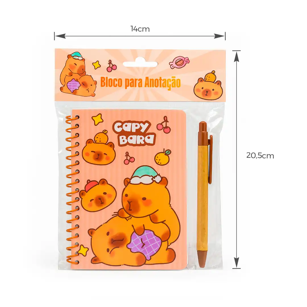 BLOCO DE ANOTAÇÃO CAPIVARA COM CANETA – 14x20,5cm