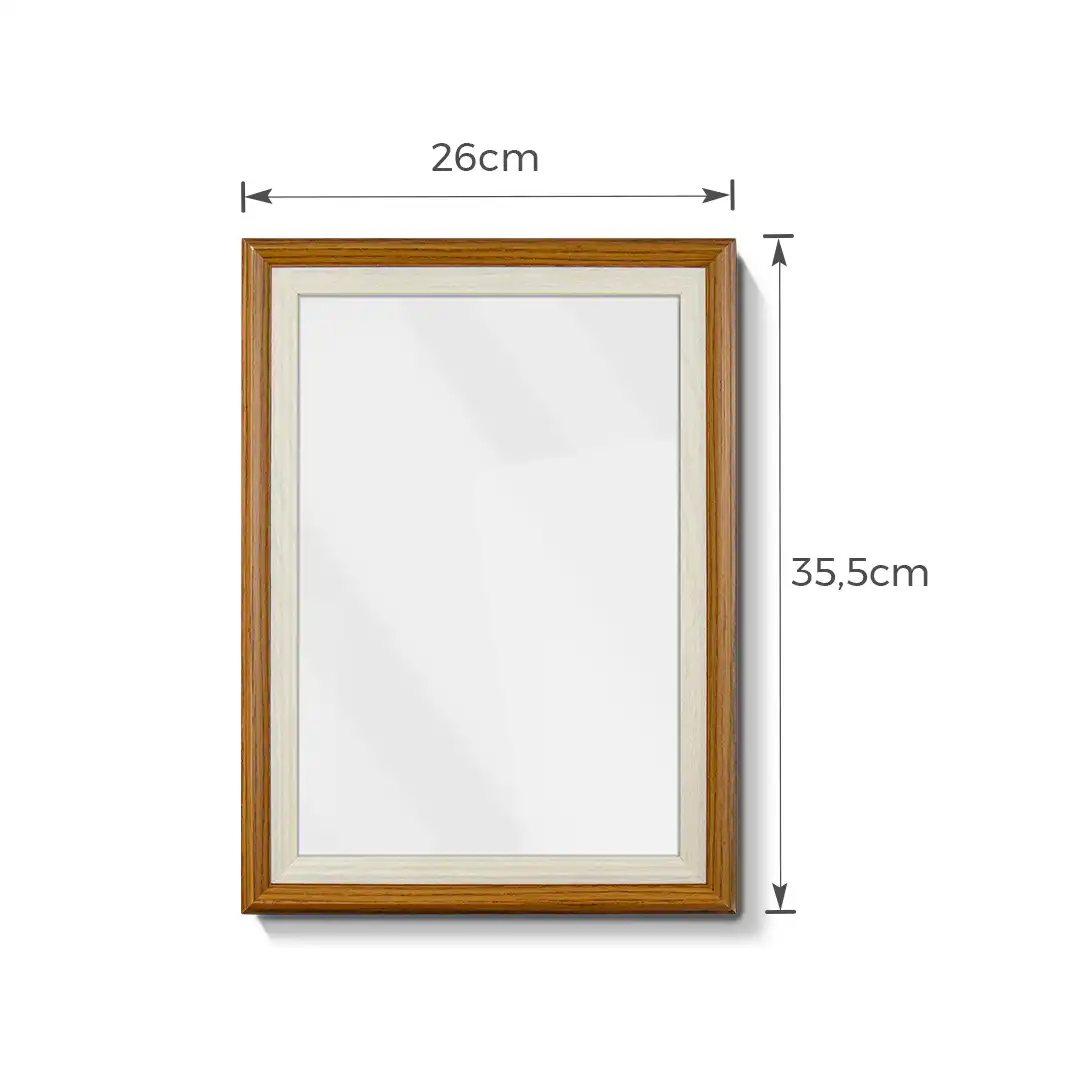 PORTA-RETRATO DECORATIVO A4 EM MDF MARROM E BRANCO COM PROTEÇÃO EM PLÁSTICO