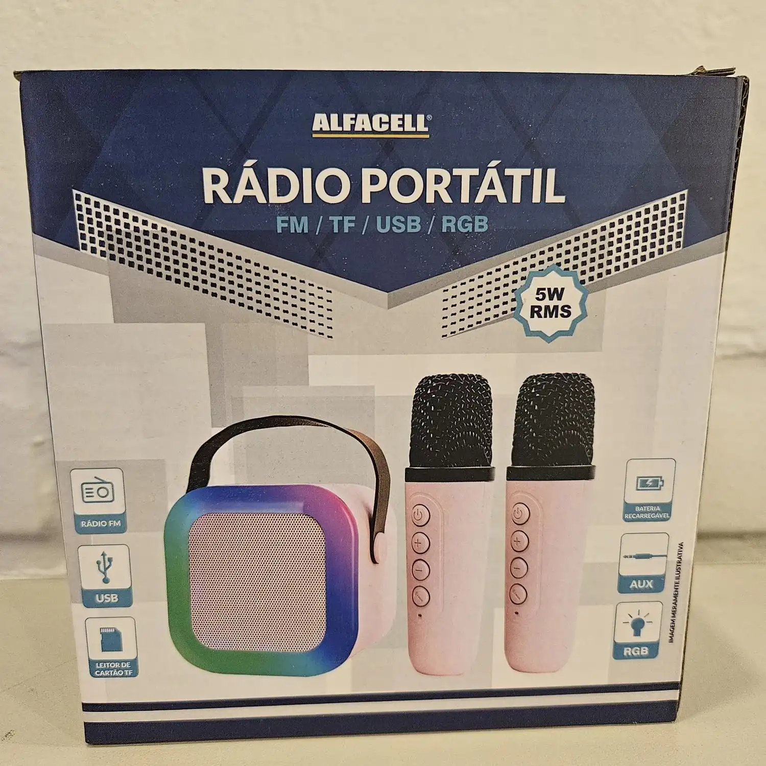 CAIXA DE SOM KARAOKE INFANTIL MICROFONES SEM FIO ROSA