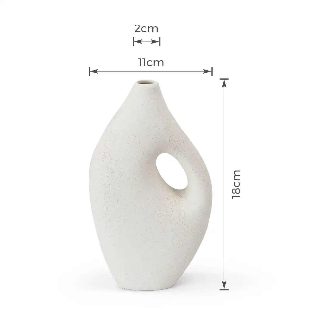 VASO DE PORCELANA DECORATIVO BRANCO COM DETALHES EM PONTOS 18CM