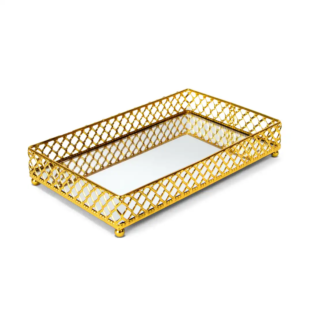 BANDEJA DECORATIVA ESPELHADA DOURADA RETANGULAR 25CM